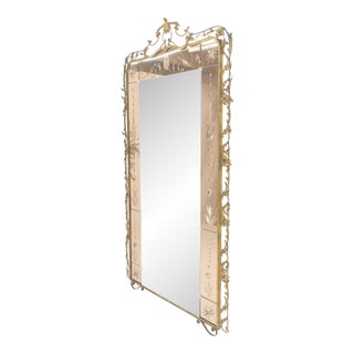 Large Standing 9' Tall Forged Gold Gilt Metal Leafs & Flowers Mirror CLEAN! For Sale