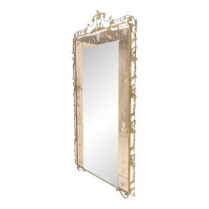 Large Standing 9' Tall Forged Gold Gilt Metal Leafs & Flowers Mirror CLEAN!
