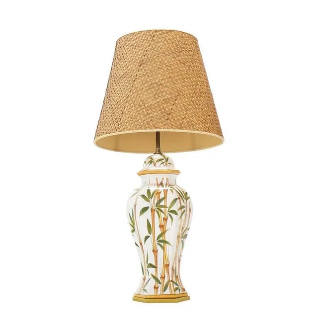 Very nicely decorated pair of pottery ceramic Mid-Century Modern lamps.