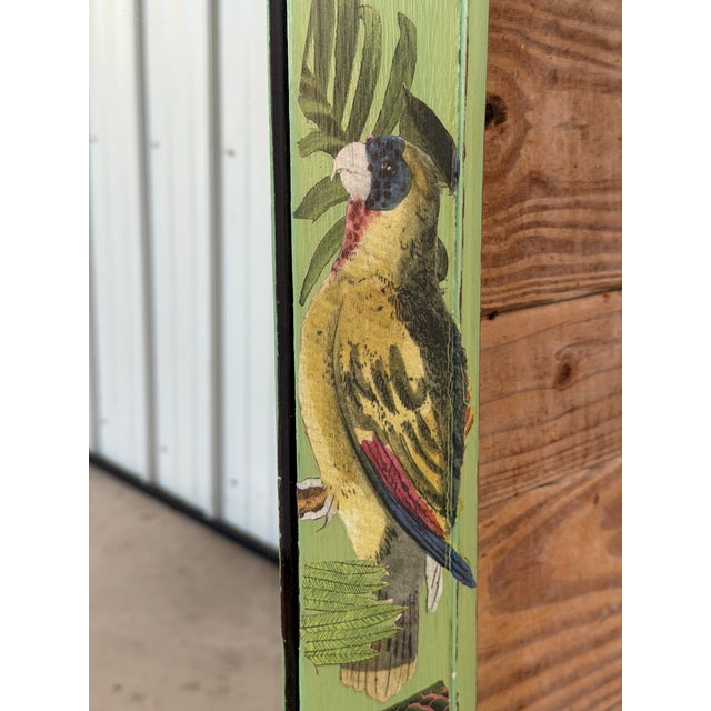 Wood Vintage Green Botanical Decoupage Wall Mirror With Tropical Birds and Butterflies For Sale - Image 7 of 12