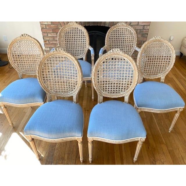 Wood Custom Louis XVI Style Dining Chairs in Baby Blue- Set of 6 For Sale - Image 7 of 12