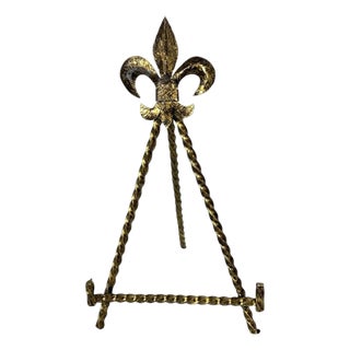 Vintage Handmade Fluer De Lis Twisted Iron Easel For Sale