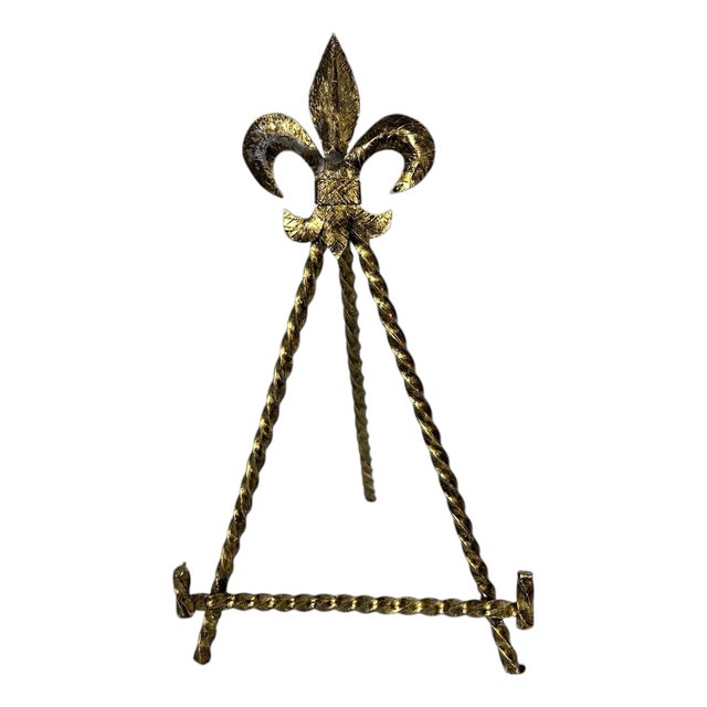 Vintage Handmade Fluer De Lis Twisted Iron Easel For Sale