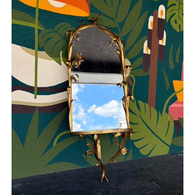 Hollywood Regency Italian LaBarge Floral Gilt Hall Mirror For Sale - Image 3 of 11