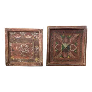 Set of 2 Vintage Small Decorative Red Trays From Pakistan
