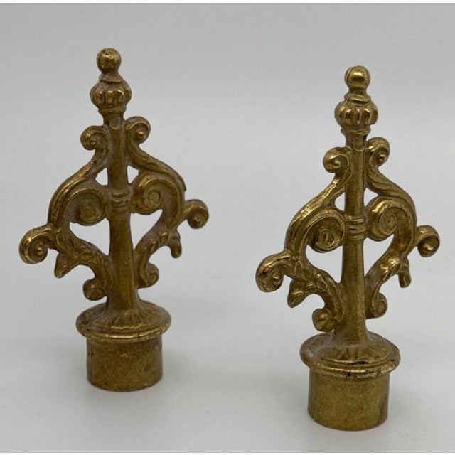 Brass Vintage French Style Candelabra Pair of Finial Parts for Lamps, Curtains, Clocks For Sale - Image 8 of 12