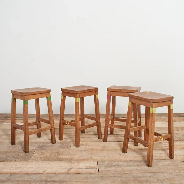 Mid-Century Wooden School Lab Stool For Sale - Image 11 of 11