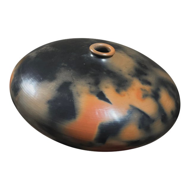 Monumental Vintage Organic Modern Burnished Orange/Black Seed Pot For Sale