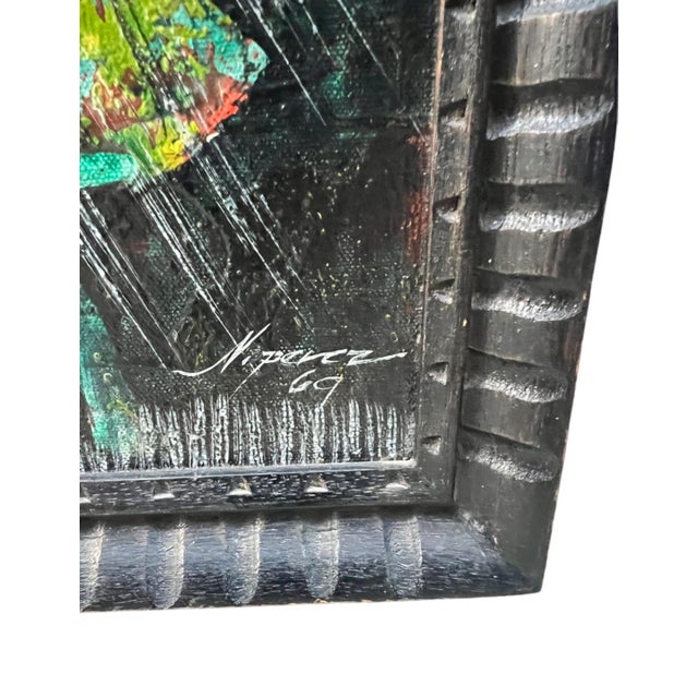 Wood 1960s Framed Oil Figurative Paintings, Signed M. Perez, Set of 2 For Sale - Image 7 of 11