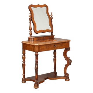 Antique Vanity Table in Walnut with Mirror, Italy, 19th Century For Sale