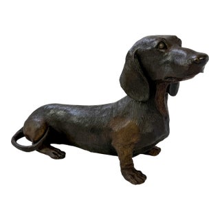 Bronze Dachshund Sculpture – Long Body Dog Statue - 20"l For Sale