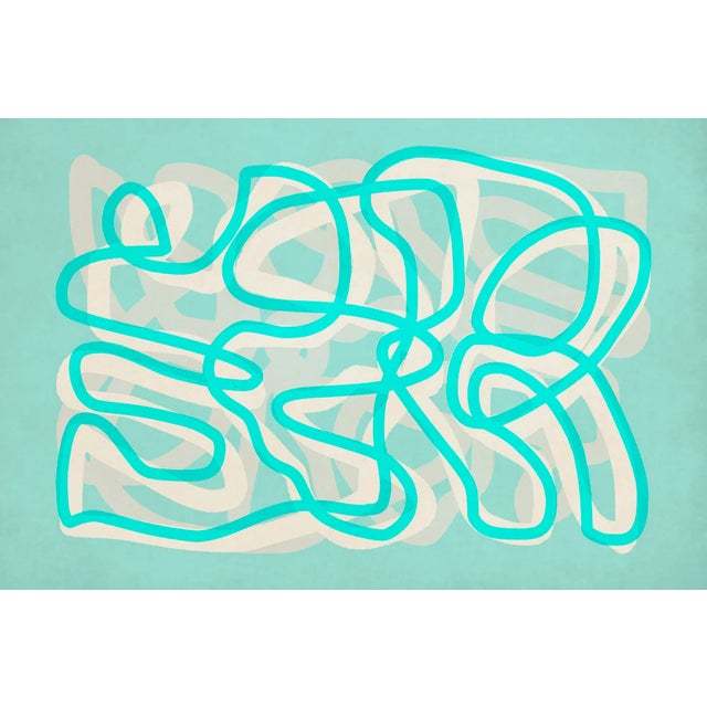 Contemporary Art Print Line Drawing Teal & Cream Squiggles by Angela Cameron For Sale