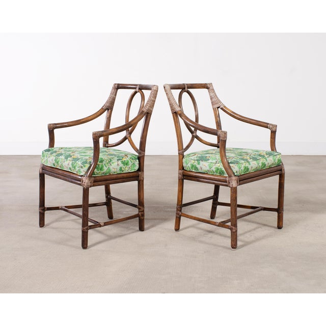 Late 20th Century Set of Six McGuire Rattan Leona Loop Back Dining Chairs For Sale - Image 5 of 18