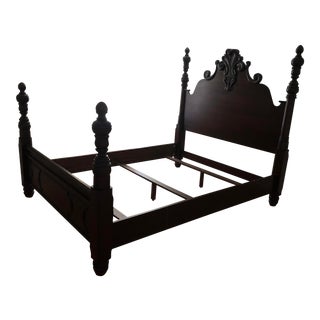 Ralph Lauren Four Poster Carved Wood Queen Size Bedframe For Sale