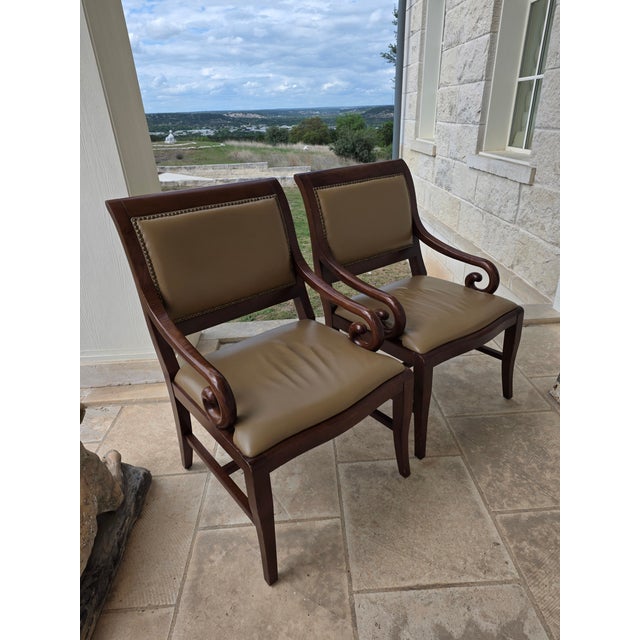 Pair of Neoclassical Style Armchairs With Leather Upholstery For Sale - Image 12 of 12