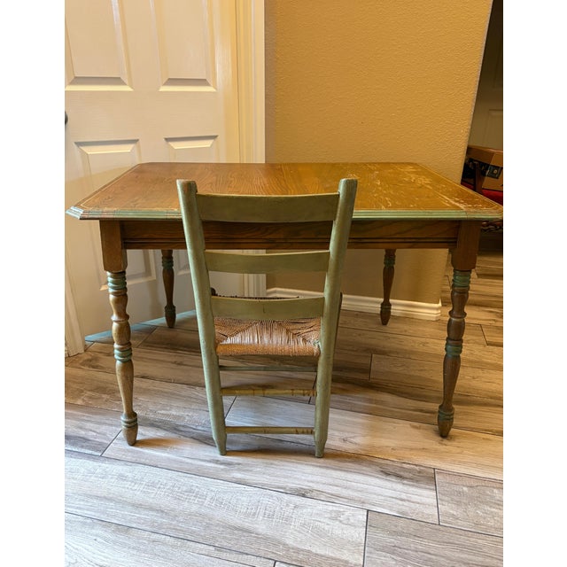 Mid 20th Century Vintage Primitive Farmhouse Table & Rush Seat Chair Set | Dining or Desk For Sale - Image 5 of 12