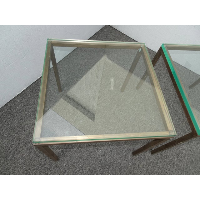 Vintage Modern Square Metal End Tables W Thick Glass ~ Nightstands For Sale - Image 9 of 13