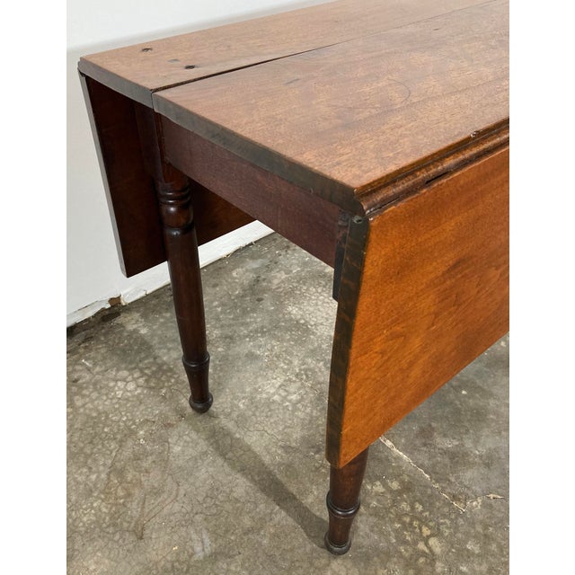 Brown Vintage Early American Solid Wood Drop Leaf Table For Sale - Image 8 of 9