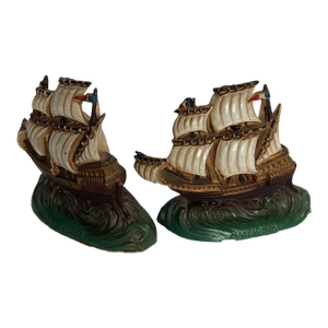 1930s Cast Brass Mayflower Bookends
