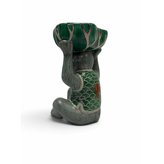 Vintage Chinoiserie Hand-Painted Ceramic Monkey Soap Dish Catchall For Sale - Image 4 of 6