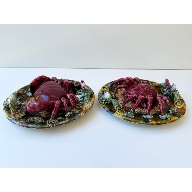 Ceramic Pair of French Palissy Majolica Crab Plates For Sale - Image 7 of 12