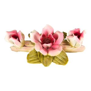 Vintage Pink Magnolia Flowers on the Branch Porcelain Figurine, Capodimonte Style