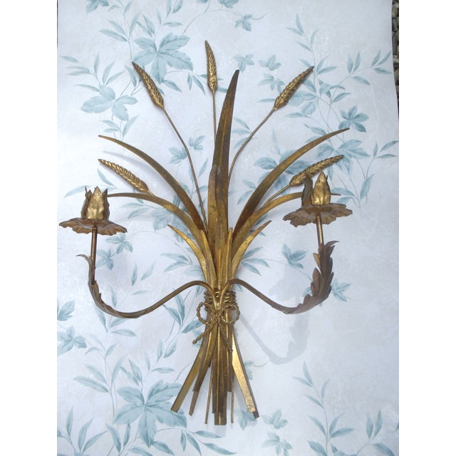 Hollywood Regency Vintage Gold-Plated Wall-Mounted Candleholders, 1970s, Set of 2 For Sale - Image 3 of 18