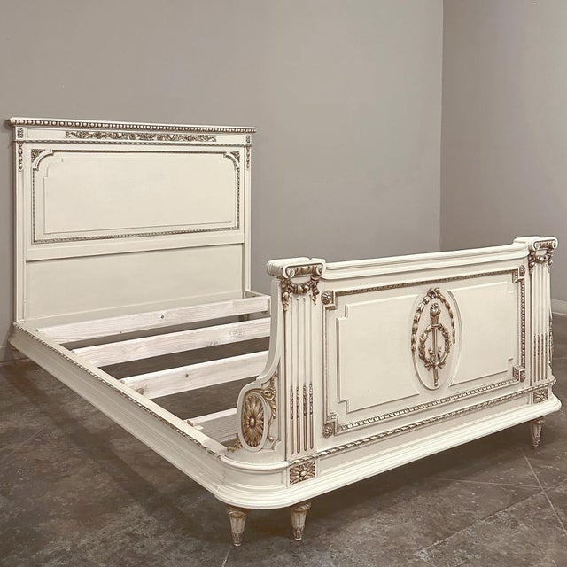 Almond Antique Italian Neoclassical Painted Queen Bed For Sale - Image 8 of 18