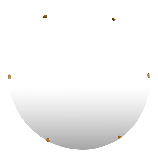 Contemporary, Concave Glass, Brass, Vintage Green Modern Space Age Wall Mirror For Sale