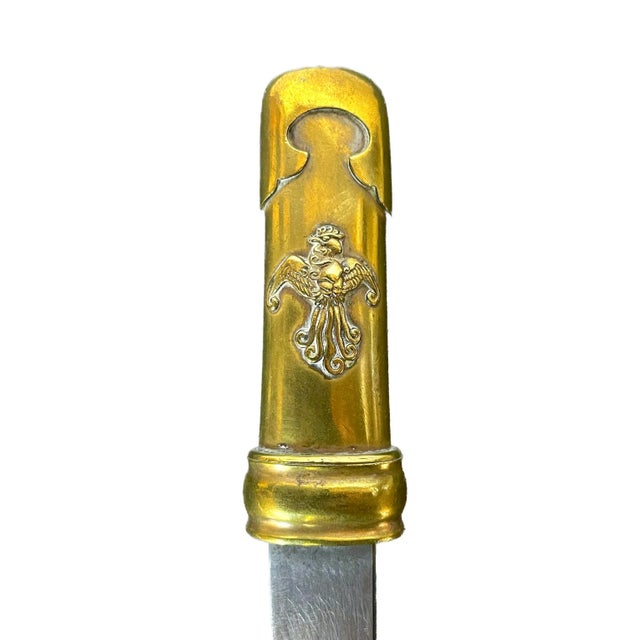 Art Nouveau Vintage Brass Hunting Knife W/Brass Sheath For Sale - Image 3 of 10