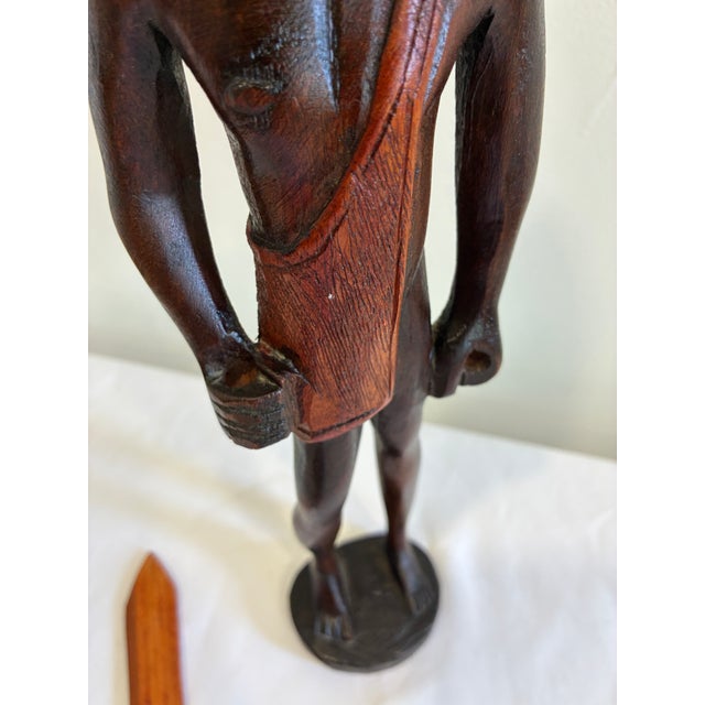 Vintage Hand-Carved Maasai Warrior Wood Sculpture For Sale - Image 9 of 10