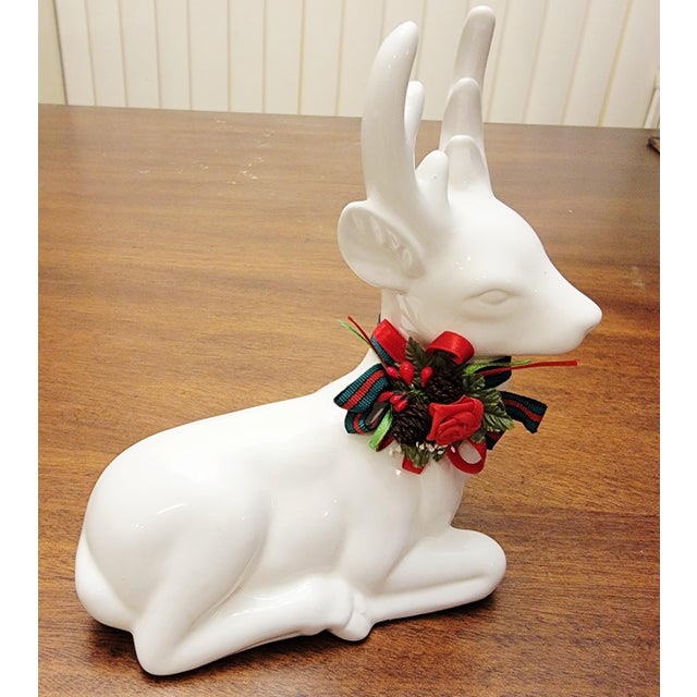 Vintage White Ceramic Deer Figurine, Christmas Around the World, Made in Taiwan For Sale - Image 10 of 10