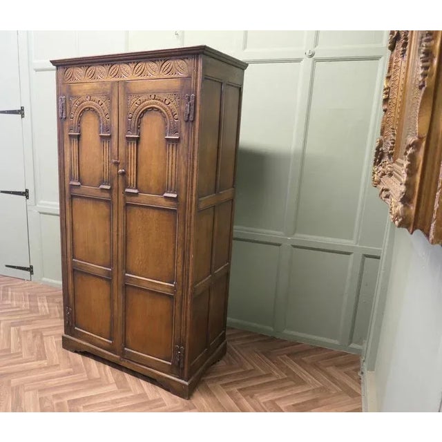 Arts and Crafts Hallway Wardrobe in Oak, 1950s For Sale - Image 3 of 8