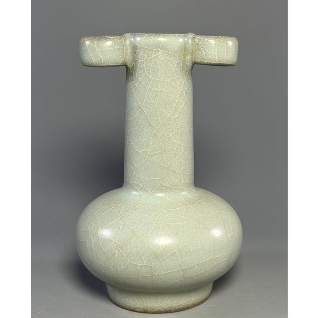Antique Chinese Official‑Style Celadon Arrow Vase With Tubular Handles For Sale - Image 4 of 6