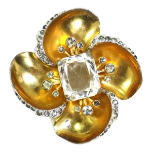Vintage 1940s Designer Mazer Gold & Crystal Fur Clip Brooch