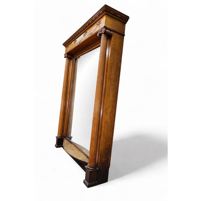 Antique Victorian Style Quarter-Sawn Oak Carved Beveled Pier Mirror For Sale - Image 4 of 9