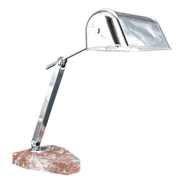 Art Deco Modernist Desk Lamp in Chrome, Aluminum and Marble, France, 1930s For Sale