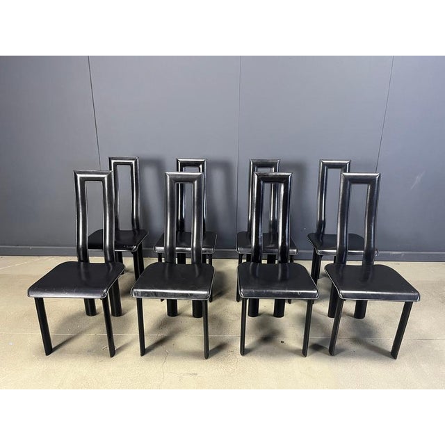 Black Italian Model Regia Dining Chairs by Antonello Mosca for Ycami, 1980s, Set of 8 For Sale - Image 8 of 14
