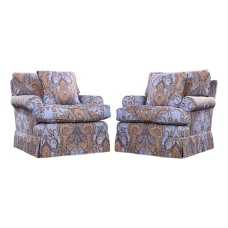 George Smith Scroll Arm Lounge Chairs - Pair For Sale