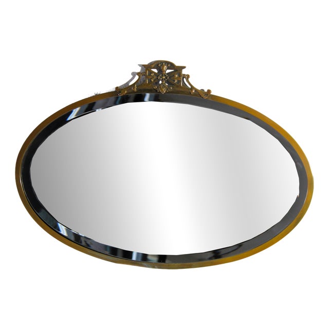 Late Victorian Oval Faceted Brass Wall Mirror, 1890s For Sale
