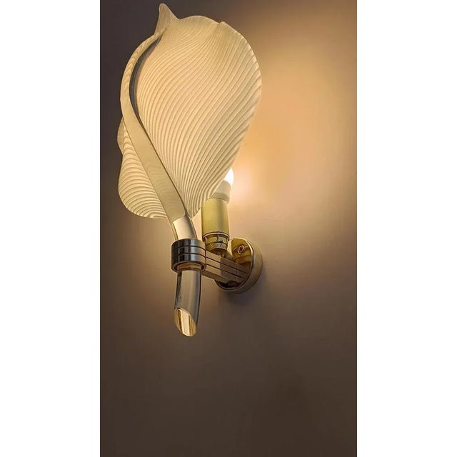 Mid 20th Century Modern White Striped Murano Glass Leaf Sconce, Italy, 1960s For Sale - Image 4 of 18