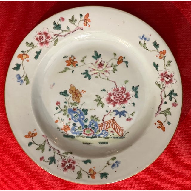 Ceramic Antique 18th Century Chinese Export Porcelain Qianlong Famille Rose Plate For Sale - Image 7 of 9