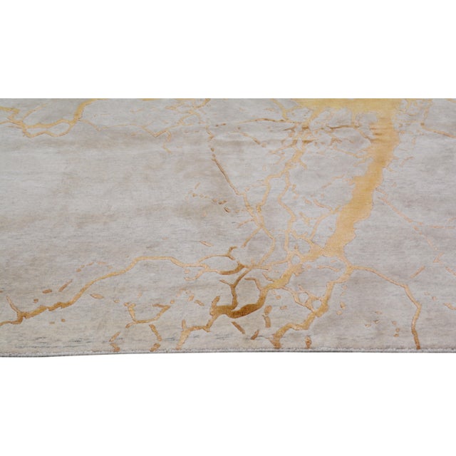 Indian Indian Modern Hand Knotted Wool/Silk Rug, 8'x10' For Sale - Image 3 of 6