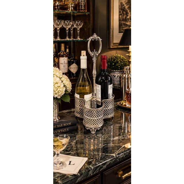 English Unique Vintage Silverplate Footed Wine Caddy - Wine Holder Attributed to Charles J. Allen - Barware, Barcart Styling, Old Silver - See Pics! For Sale - Image 3 of 8