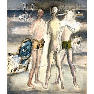 Simka Simkhovitch, Simka Simkhovitch WPA W/C Painting Gouache American Modernist Beach Scene Nude, c.1930's For Sale