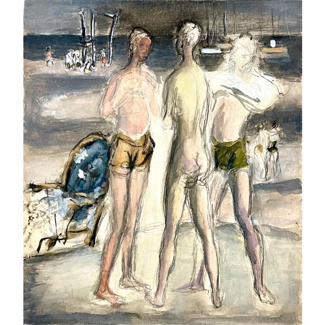 Simka Simkhovitch, Simka Simkhovitch WPA W/C Painting Gouache American Modernist Beach Scene Nude, c.1930's For Sale