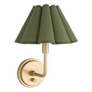 Polly Sconce Single, Natural Brass with Olive Scalloped Shade For Sale