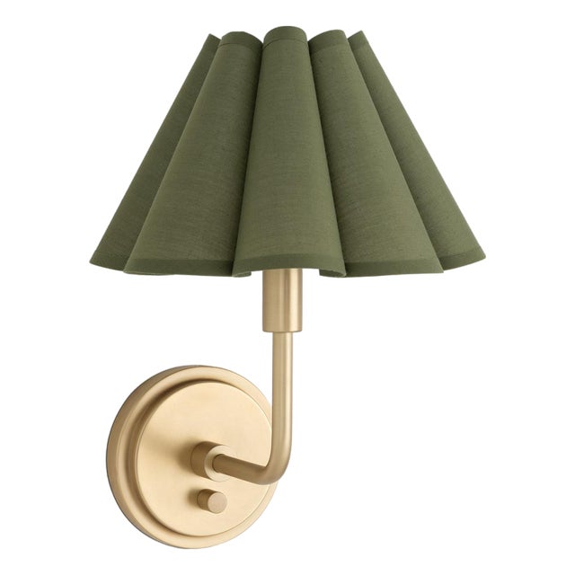 Regina Andrew Polly Sconce Single, Natural Brass with Olive Scalloped Shade For Sale