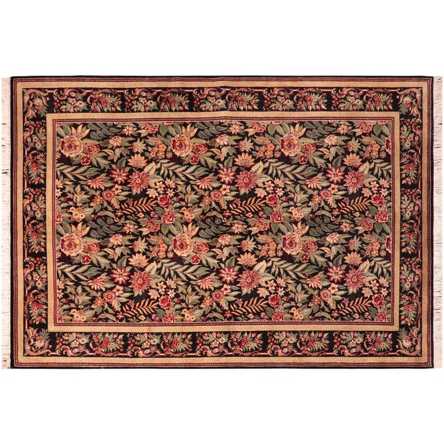 Black Shabby Chic Floral 1990's Pak-Persian Black/Red Wool Rug - 6'2'' X 9'5'' For Sale - Image 8 of 9