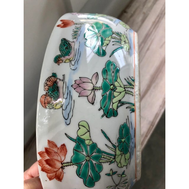Ceramic Vintage Famille Rose Hand-Painted Polychrome Duck Covered Box/Tureen For Sale - Image 7 of 13